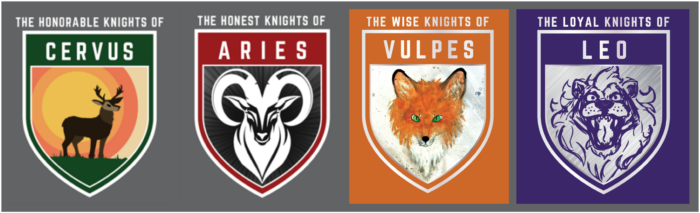 Crests for House Cervus (Deer), Aries (Ram), Vulpes (Fox) and Leo (Lion)