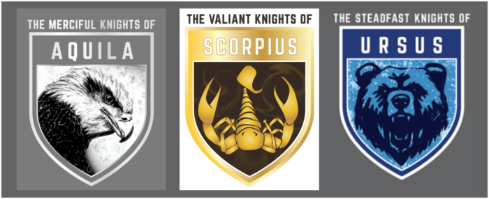 Crests for House Aquila (Eagle), House Scoripus (Scorpion) and House Ursus (Bear)